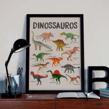 Quadro Decorativo com Moldura Dinossauros Preto