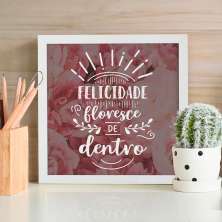 Quadro Decorativo com Moldura Felicidade Branco
