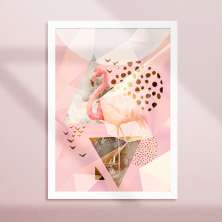 Quadro Decorativo com Moldura Flamingo Surrealista Branco