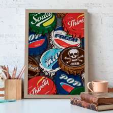 Quadro Decorativo com Moldura Garrafa Retrô Bege