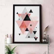 Quadro Decorativo com Moldura Geométrico Rose Preto