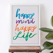 Quadro Decorativo com Moldura Happy Life Branco