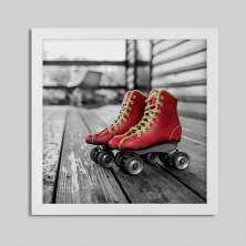 Quadro Decorativo com Moldura Patins Vintage Branco