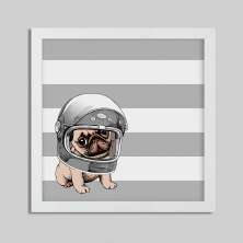 Quadro Decorativo com Moldura Pets Astronauta Branco