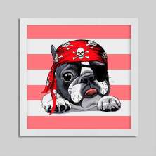 Quadro Decorativo com Moldura Pets Bandana Branco