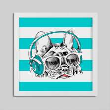 Quadro Decorativo com Moldura Pets Fone Branco