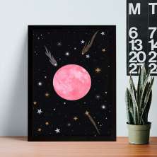 Quadro Decorativo com Moldura Pink Moon Preto