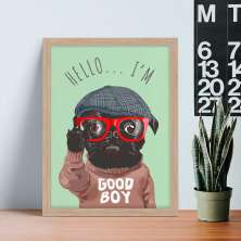 Quadro Decorativo com Moldura Pug Bege
