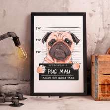 Quadro Decorativo com Moldura Pug Mau Colorido