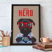 Quadro Decorativo com Moldura Pug Super Preto