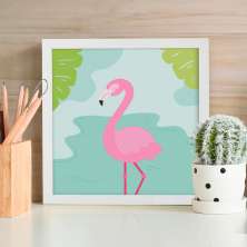 Quadro Decorativo com Moldura Relax Flamingo Branco