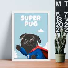Quadro Decorativo com Moldura Super Pug Branco