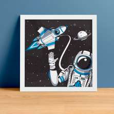 Quadro Decorativo com Moldura Viagem Saturno Branco