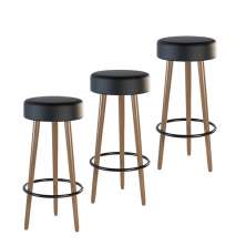 Kit 03 Bancos Banquetas Pés Palito Londres Courissimo Preto - Salaone