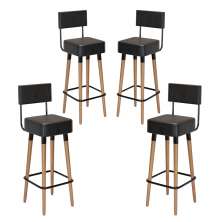 Kit 04 Bancos Banquetas Pés Palito Barcelona Courissimo Preto - Salaone