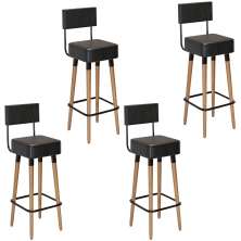 Kit 4 Banquetas para Bancada Estofada Bariloche Preto