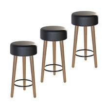 Kit Com 03 Banco Banqueta Pés Palito Paris Napa Preto - Salaone