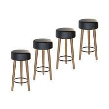 Kit Com 04 Banco Banqueta Pés Palito Paris Napa Preto - Salaone