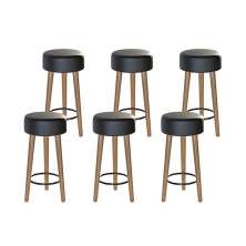Kit Com 06 Banco Banqueta Pés Palito Paris Napa Preto - Salaone