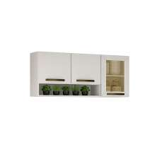 Armário Aéreo 3 Portas com Vidro Reflecta Valencia Salleto Branco