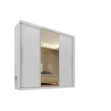 Guarda Roupa Casal 3 Portas 4 Gavetas Com Espelho Central Panama Salleto Branco