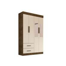 Guarda-Roupa Casal 4 Portas 2 Gavetas Espelho Verona Salleto Ipê/Off White
