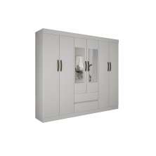 Guarda Roupa Casal com Espelho 6 Portas 2 Gavetas Porto Salleto Branco