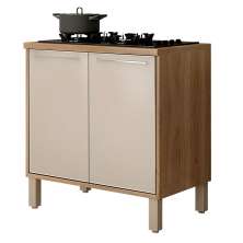 Balcão de Cozinha Paris com Tampo para Cooktop 5 Bocas 2 Portas Carvalho e Off White