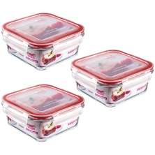 Conjunto 3 Potes Quadrados Vidro Sanremo Tampa Hermética Trava 700ml