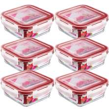 Conjunto 6 Potes De Vidro Quadrados Com Tampas Herméticas 330ml Sanremo
