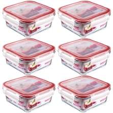 Conjunto 6 Potes Quadrados Vidro Sanremo Tampa Hermética Trava 550ml