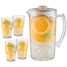 Jogo Jarra de Acrílico 2L e 4 Copos para Bebidas Água Suco Transparente Sanremo