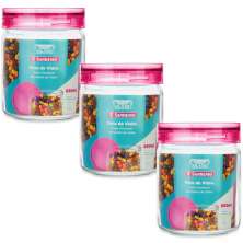 Kit 3 Potes Herméticos de Vidro Porta Mantimentos Cozinha 650ml Com Tampa Rosa