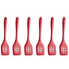 Kit 6 Espátulas de Silicone Retas Vazadas Utensílios Cozinha Vermelho