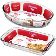 Travessas Refratárias de Vidro Assadeira Retangular 2,2L e Forma Oval 2,4L Sanremo