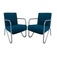 Kit 2 Poltronas Para Sala de Espera Recepção Em Suede Azul Marinho Com Braços Cromados Decorativa Confortável Até 120 Kg - PS