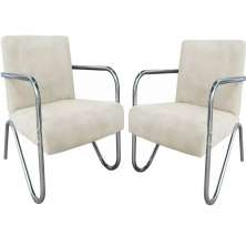 Kit 2 Poltronas Para Sala de Espera Recepção Em Suede Bege Com Braços Cromados Decorativa Confortável Até 120 Kg - PS