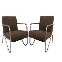 Kit 2 Poltronas Para Sala de Espera Recepção Em Suede Marrom Com Braços Cromados Decorativa Confortável Até 120 Kg - PS