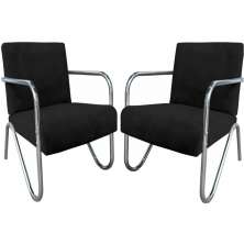 Kit 2 Poltronas Para Sala de Espera Recepção Em Suede Preto Com Braços Cromados Decorativa Confortável Até 120 Kg - PS