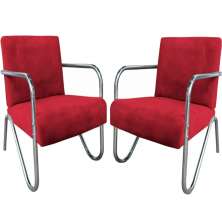 Kit 2 Poltronas Para Sala de Espera Recepção Em Suede Vermelho Com Braços Cromados Decorativa Confortável Até 120 Kg - PS