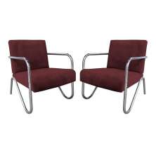Kit 2 Poltronas Para Sala de Espera Recepção Em Suede Vinho Com Braços Cromados Decorativa Confortável Até 120 Kg - PS