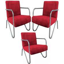Kit 3 Poltronas Para Sala de Espera Recepção Em Suede Vermelho Com Braços Cromados Decorativa Confortável Até 120 Kg - PS