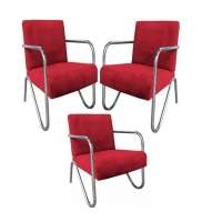 Kit 4 Poltronas Para Sala de Espera Recepção Em Suede Vermelho Com Braços Cromados Decorativa Confortável Até 120 Kg - PS