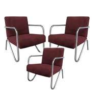Kit 4 Poltronas Para Sala de Espera Recepção Em Suede Vinho Com Braços Cromados Decorativa Confortável Até 120 Kg - PS