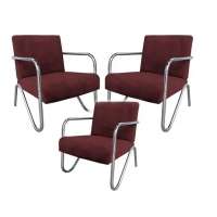 Kit 5 Poltronas Para Sala de Espera Recepção Em Suede Vinho Com Braços Cromados Decorativa Confortável Até 120 Kg - PS