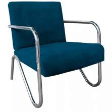 Poltrona Para Sala de Espera Recepção Em Suede Azul Marinho Com Braços Cromados Decorativa Confortável Até 120 Kg - PS