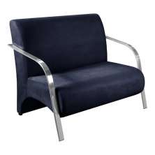 Poltrona Sofá Namoradeira 2 Lugares Decorativa Confortável para Quarto Sala de Espera Recepção Em Suede Azul Marinho Braço de Alumínio