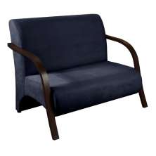 Poltrona Sofá Namoradeira 2 Lugares Decorativa Confortável para Quarto Sala de Espera Recepção Em Suede Azul Marinho Braço de Madeira