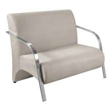 Poltrona Sofá Namoradeira 2 Lugares Decorativa Confortável para Quarto Sala de Espera Recepção Em Suede Bege Braço de Alumínio