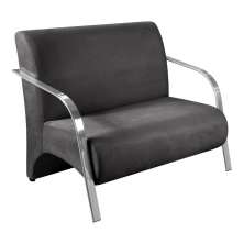 Poltrona Sofá Namoradeira 2 Lugares Decorativa Confortável para Quarto Sala de Espera Recepção Em Suede Cinza Braço de Alumínio